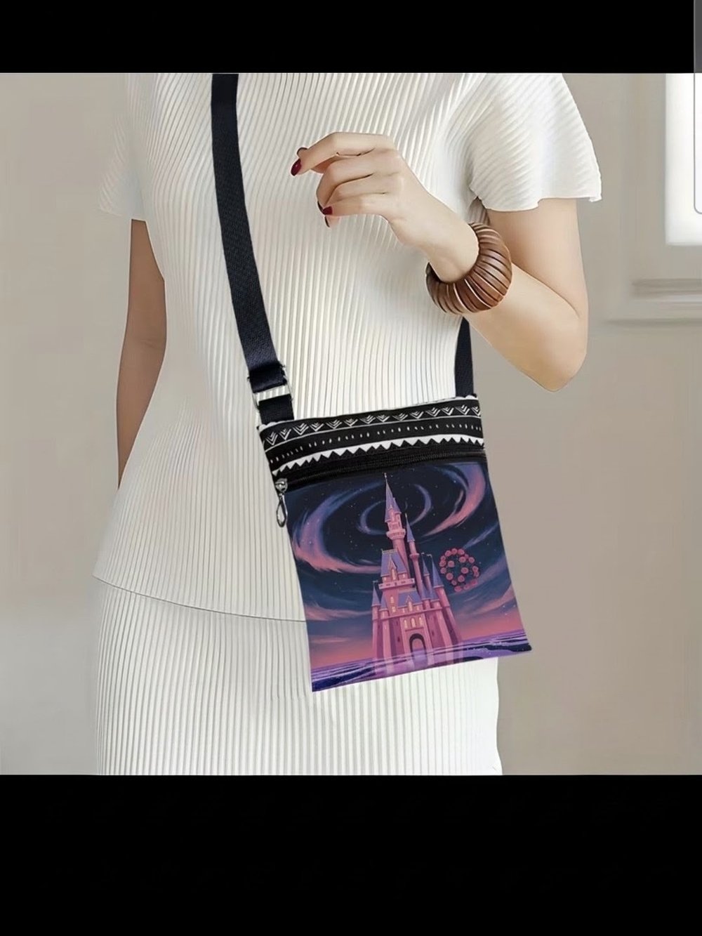 Pink Castle Print Crossbody Bag